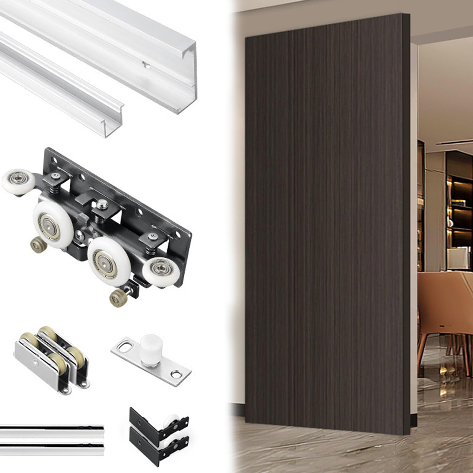 Rail Porte Coulissante Kit Quincaillerie Porte Coulissante Galandage Bois Mécanismes Fermeture Amortie, Kit Rail Invisible Anti-pincement Porte Coulissante, Rail Portes(1.2m (3.9ft))