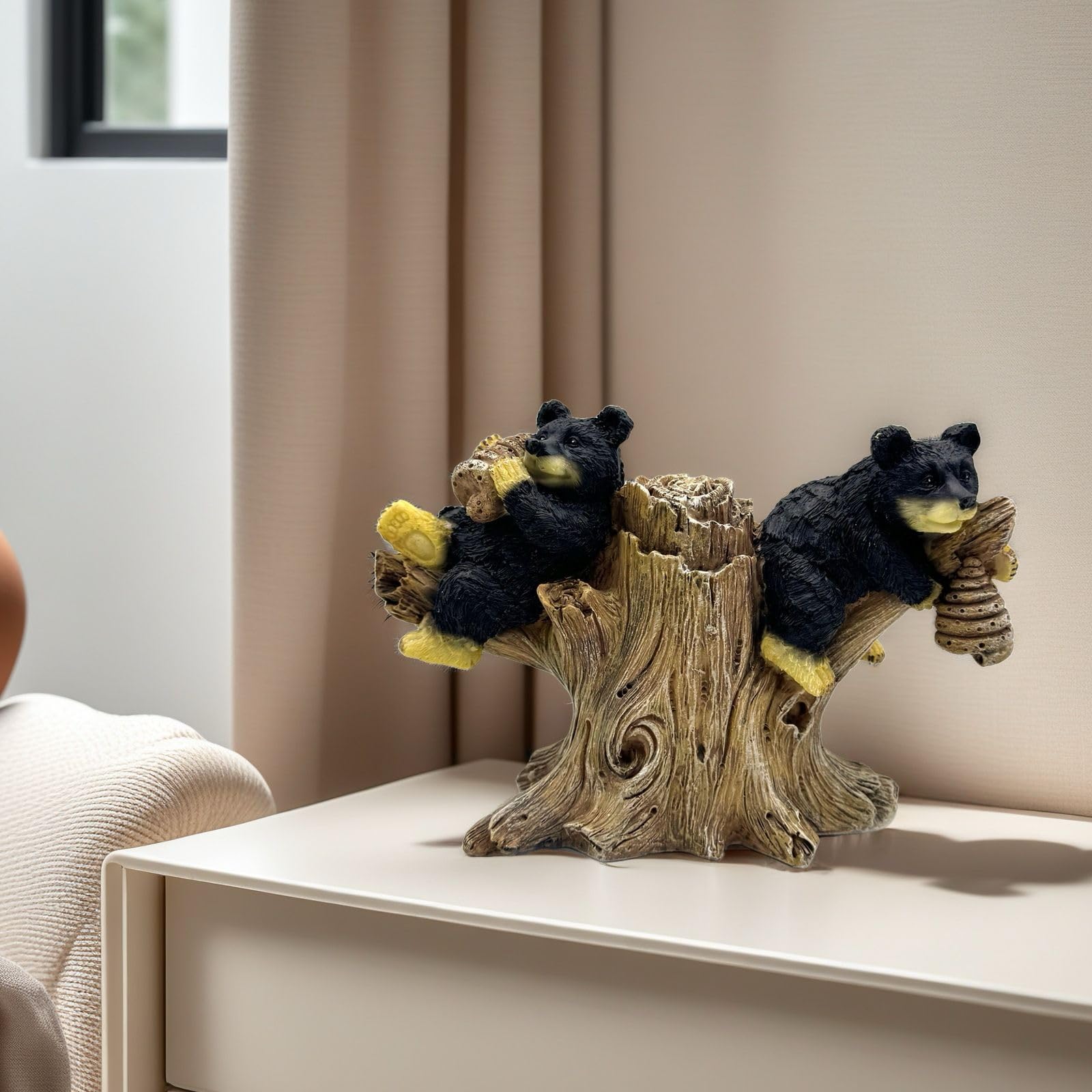 2 statue di orsi neri su ramo statuetta scultura in resina regali da collezione per gli amanti dell'orso decorazione per la casa ufficio accessori da scrivania decorazione da giardino figurine