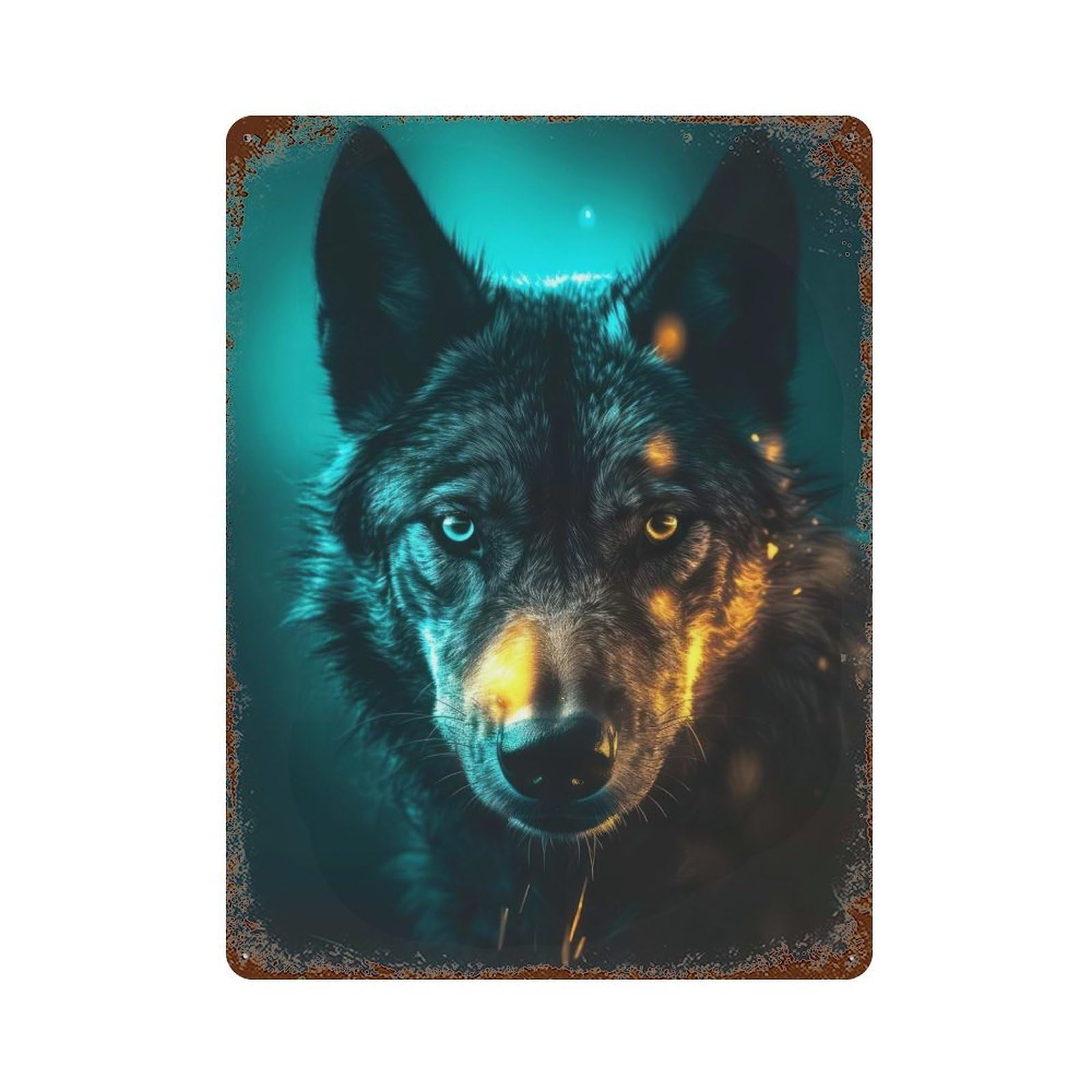 Black Wolf in Neon Decorative Tin Sign 15.7"x11.8", Old School Wall Decor for Garage, Pub Or Kitchen