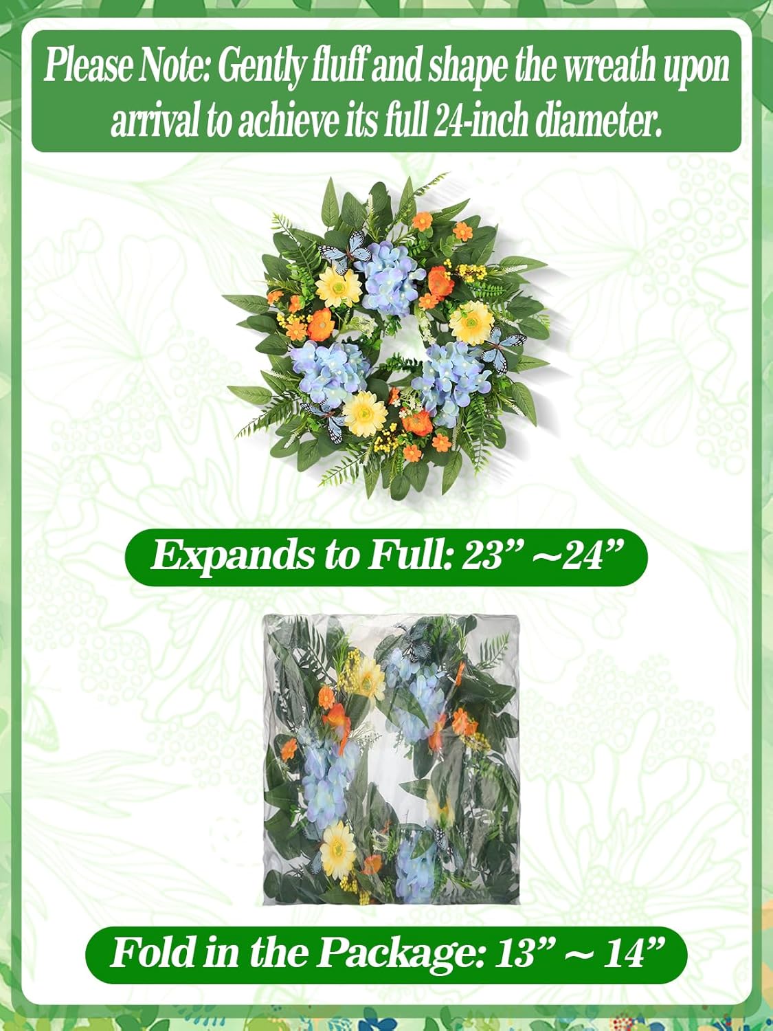 24in Hydrangea Spring Wreaths for Front Door - Summer Door Wreaths for Home Porch Decor