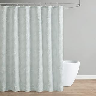 Farmhouse Shower Curtain, Coastal Palm Design Fabric Shower Curtain Boho Style with Textured Pucker Weave, Modern Tropical Bathroom Décor, Machine Washable 72" x 72", Jenine Sage Green