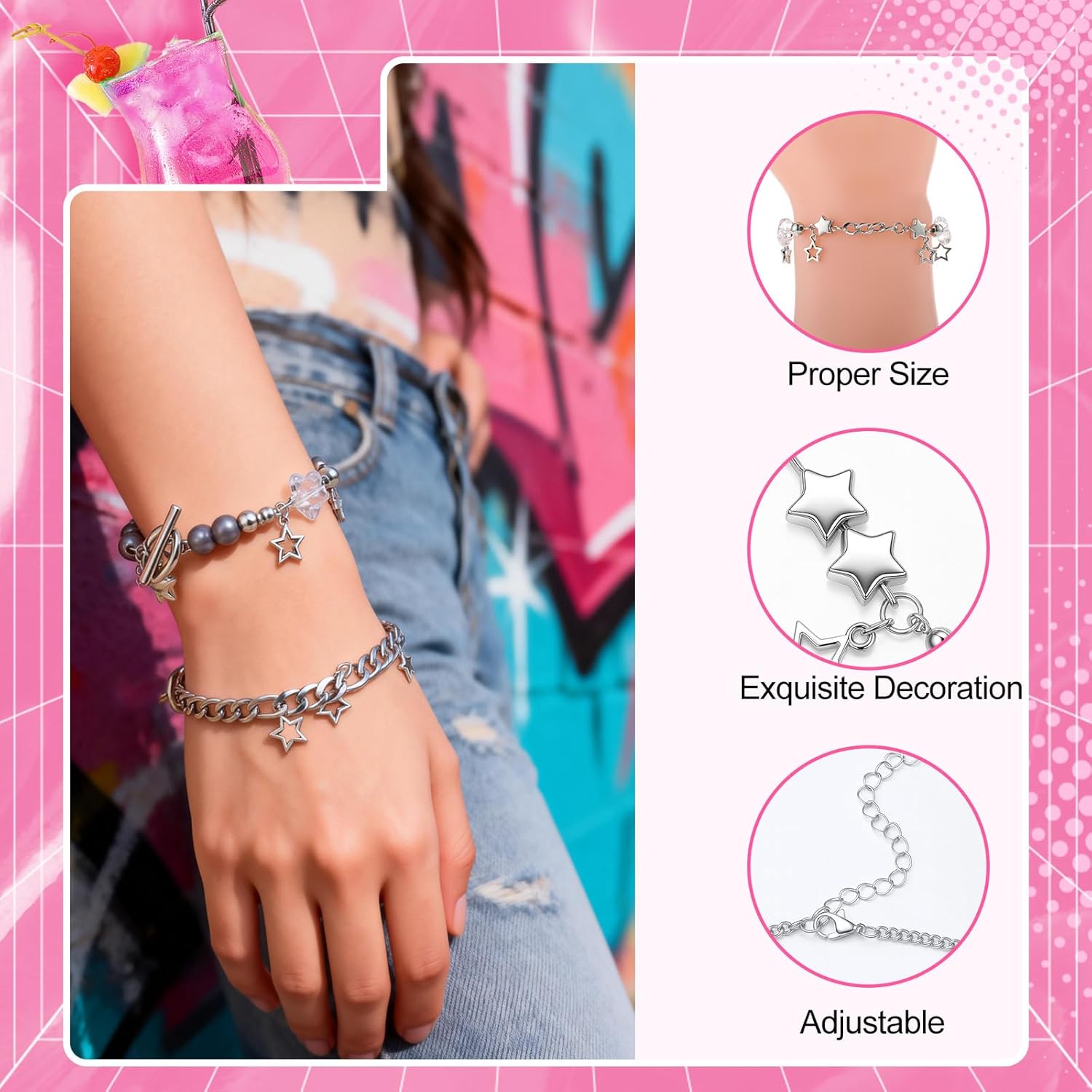 Y2K Bag Jewelry & Accessory Set, Vintage Buckle Handbag with Y2K Accessories, Retro 2000s Punk Hobo Bag Set for Women - Image 3