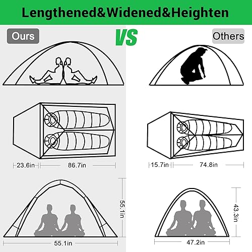 Miniatura 2 de 2 Person Camping Tent with 3 Aluminum Alloy Poles, 4 or 3 Season Waterproof Tent, Double Layer,Easy Setup, 2 Doors for Outdoor