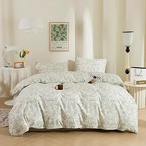 ECOCOTT Duvet Cover Queen Size Vintage Floral Pattern Duvet Cover Set, Ultra Soft & Breathable Comforter Cover with Zipper Closure 4 Ties Bedding Set