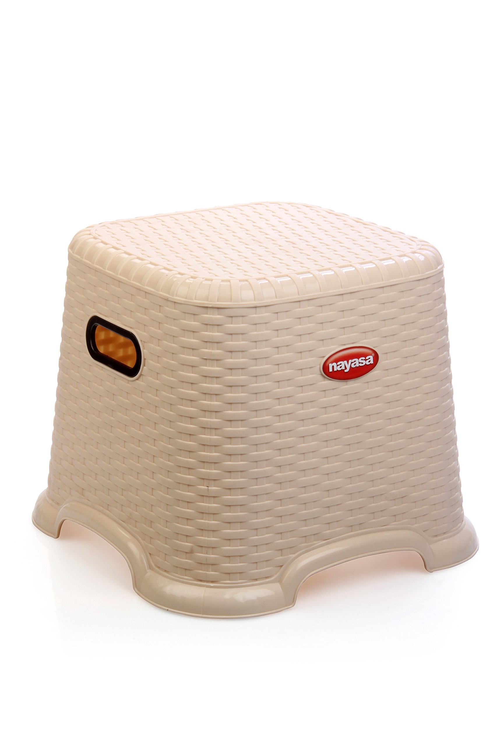 NayasaCane Plastic Stool Small | Plastic Stool for Sitting at Home & Office | Anti Skid, Light Weight & Stackable | Durable & Surdy Stool for Perfect Posture | 33 cm X 33 cm X 27.3 cm | Cream