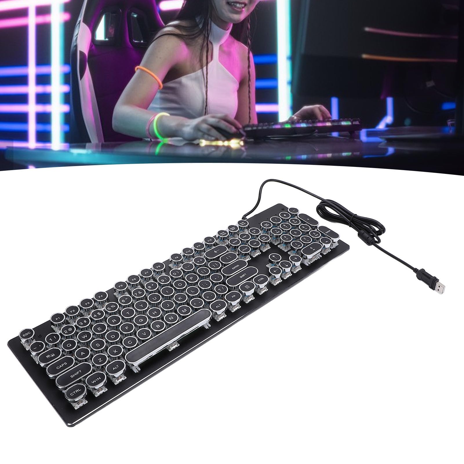 SUNGOOYUE 104 Klawisze RGB Podświetlane Podświetlanie Ergonomiczna Klawiatura USB dla 7 8 10 Xp dla Laptopa PC OS X Metal (BLACK)