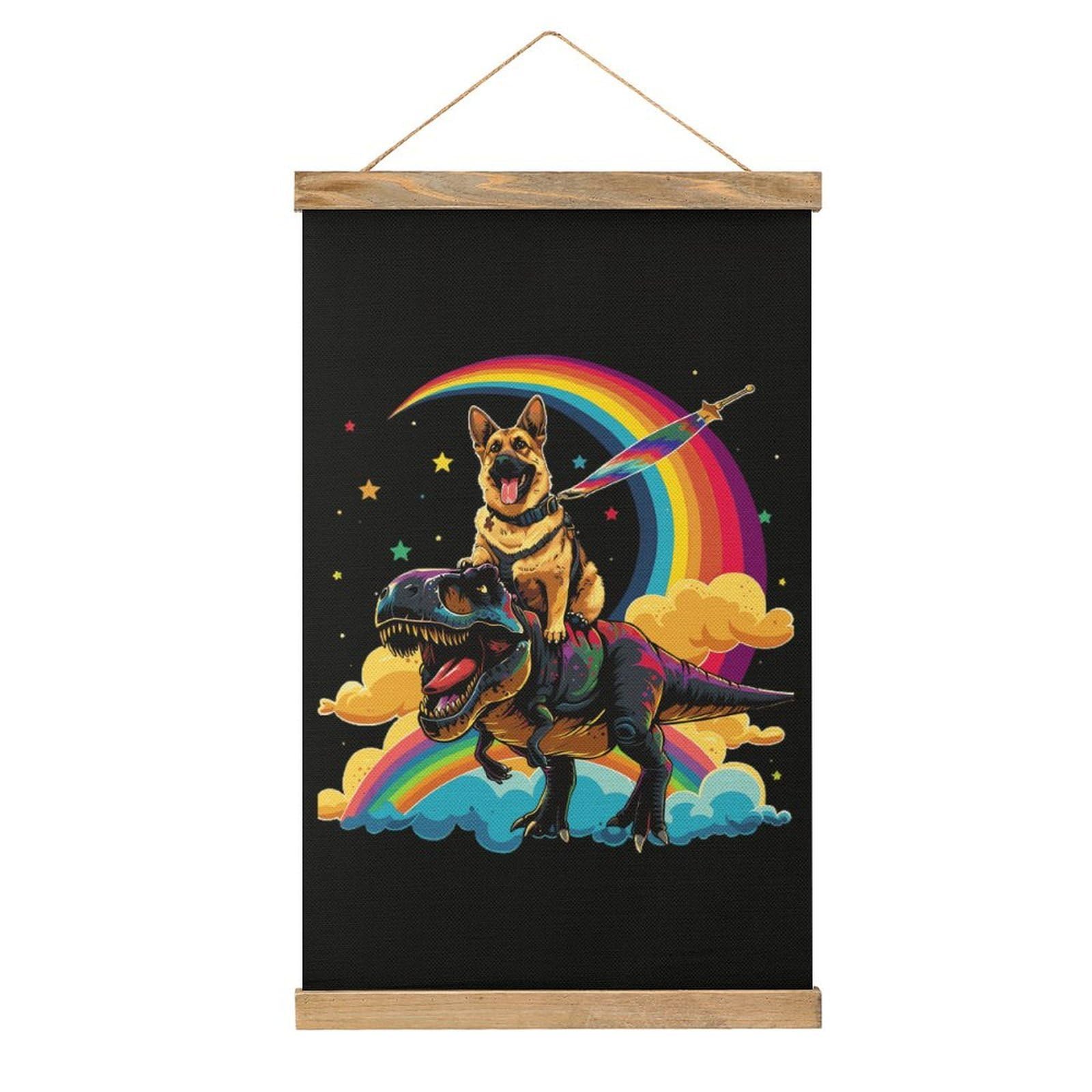 CGSBNGHA German Shepherd Riding Wall Art Prints Linen Hanging Painting Scroll Paintings Pictures Decor for Home