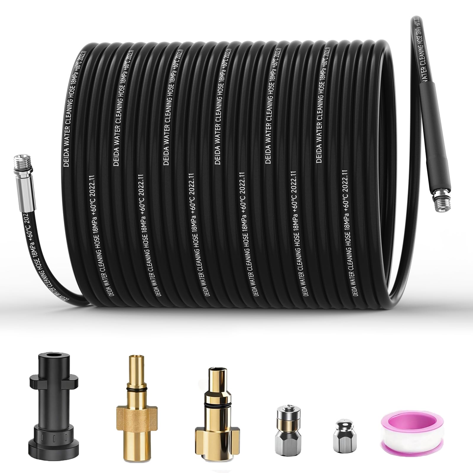 – 15M Pressure Washer Drain Pipe Hose Cleaning Kit for Karcher K2 K3 K4 K5 K6 K7 Serie, Tube Unblocker Sewer Jetter Hose with Jet Nozzle and Rotating Jet Nozzle,Adapter for LAVOR Bosch AQT