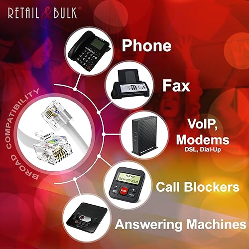 Miniatura 4 de RetailAndBulk Cable telefónico RJ11 de 1.5 pies, cable de teléfono fijo de 4 cables de grado profesional, 100% cobre, chaqueta de PVC resistente,
