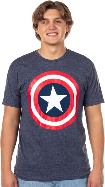 Marvel Captain America Mens T-Shirt Super Soldier Shield Design Adult Short Sleeve Superhero Tee
