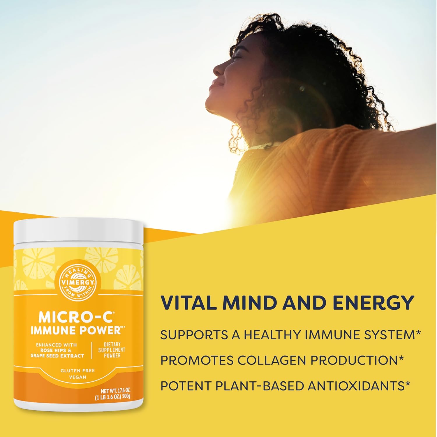 Vimergy Micro-C Immune Power TM * - 500g – 139 Servings – 2000mg/serving – Gentle Form – Antioxidant Phytonutrients – Immune & Nerve Support – Benefits Bone & Cartilage – Gluten-Free – Kosher – Vegan