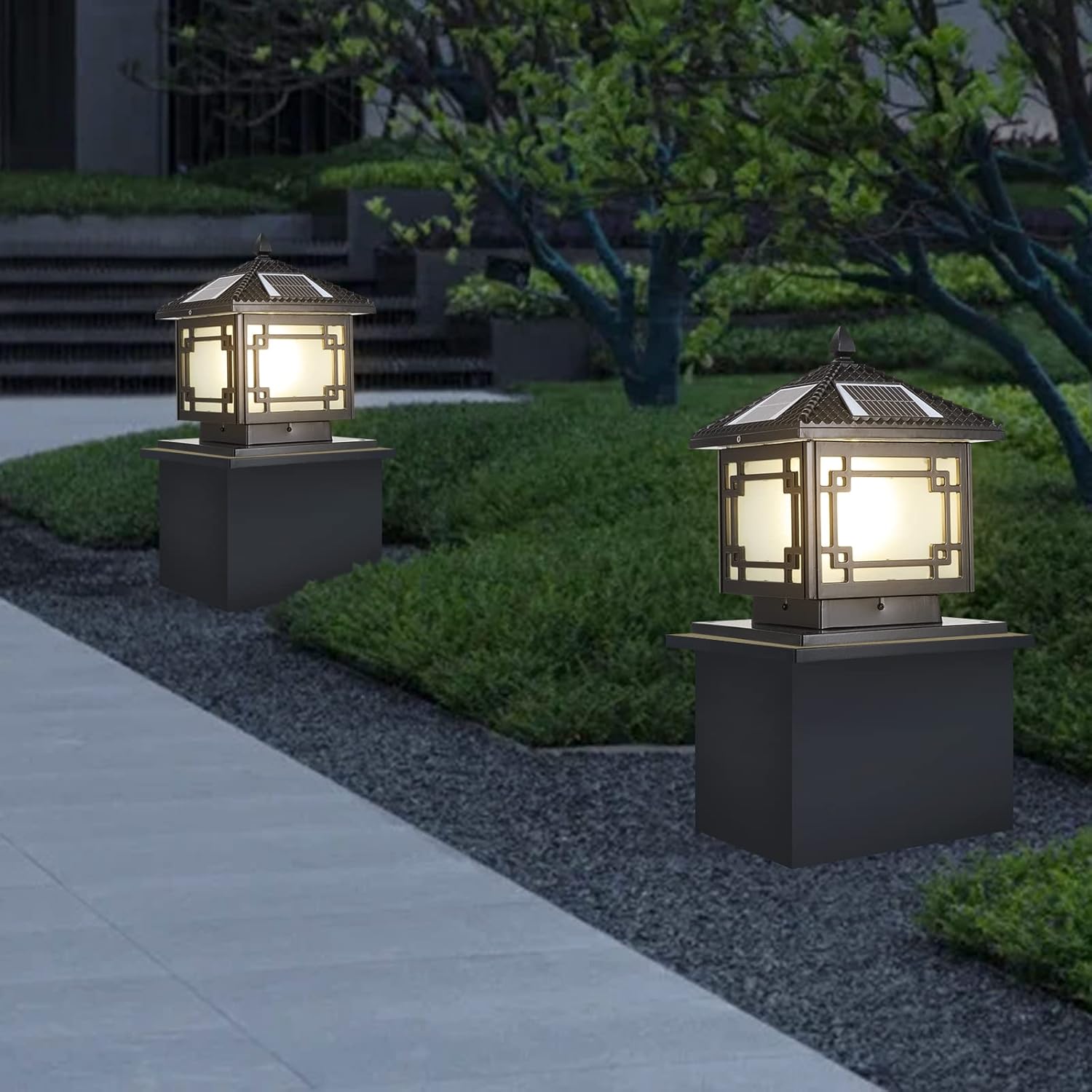 Solar Post Lights with Remote Control Energy-Saving LED Column Lamp Solar Waterproof Outdoor IP55 Luxury Craftsman Outdoor One-Light Exterior Pillar Lantern (Color : Black, Size : H-30cm)