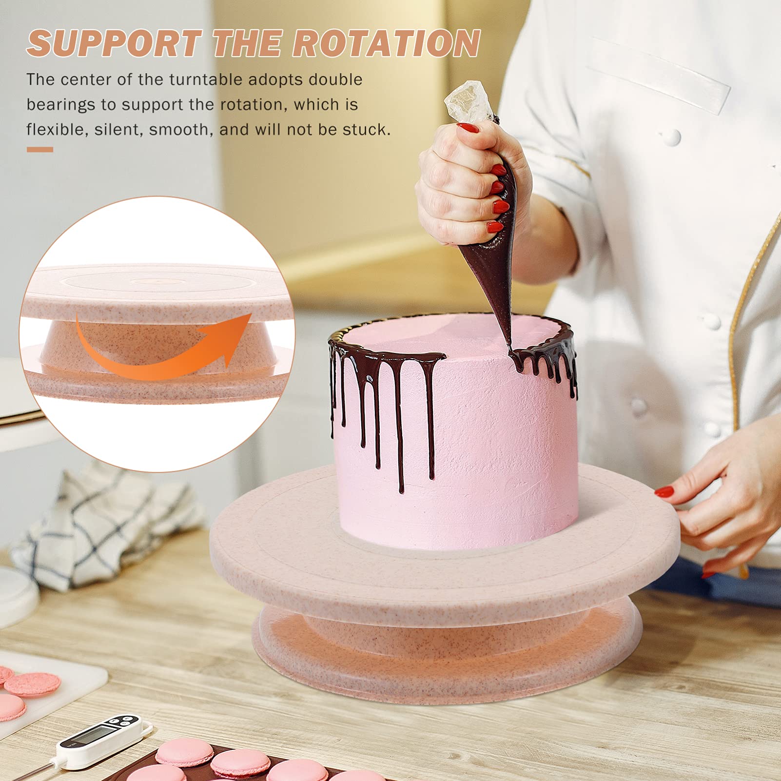 ABOOFAN Cake Turning Table Set Mit Drehbare Tortenplatte Für Einfache Dekoration Von Hochzeitstorten Und Cupcakes Und Wiederverwendbar Weizentönen