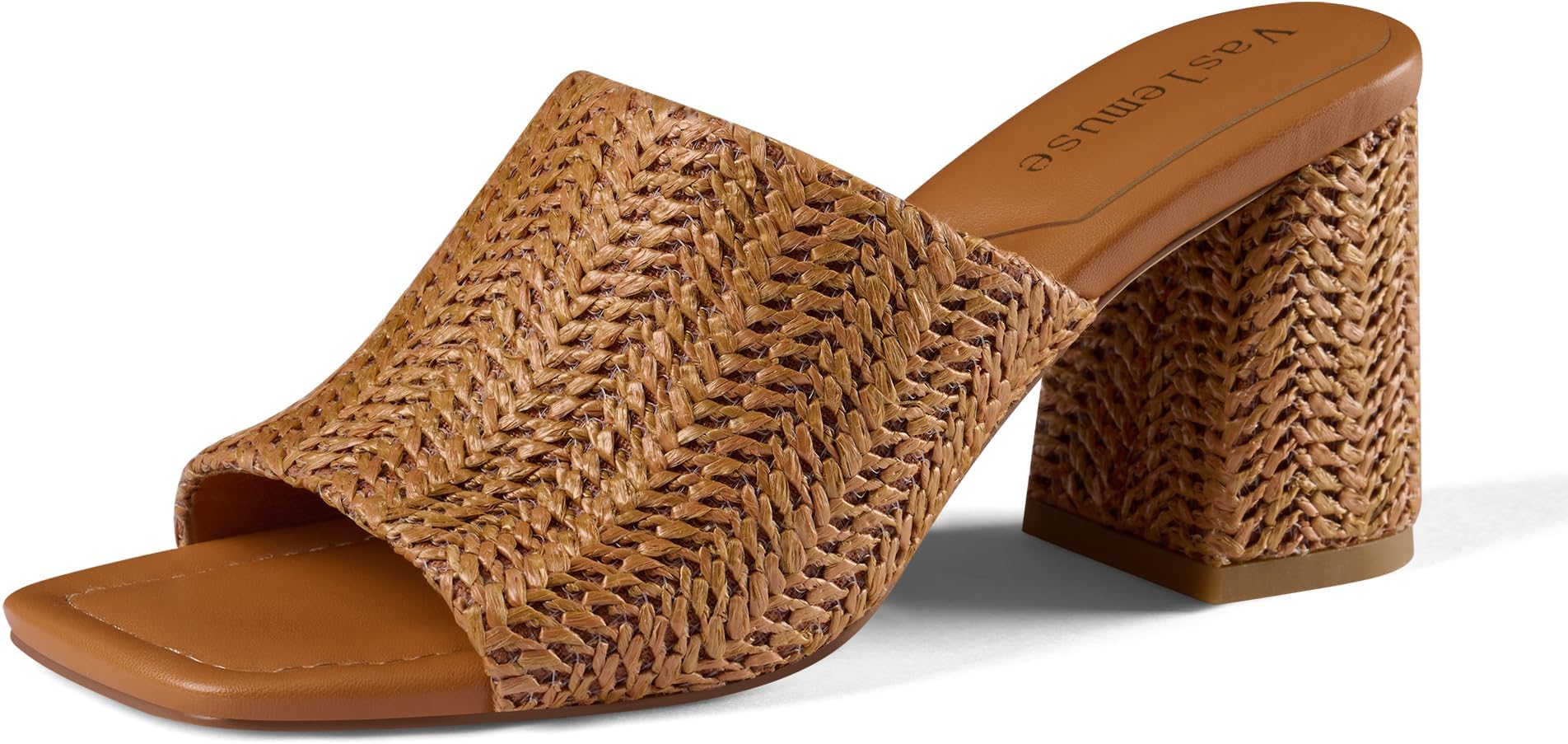 Mule Heels For Women, Chunky Block Heeled Sandals, Square Open Toe Casual Comfort Slide Shoes