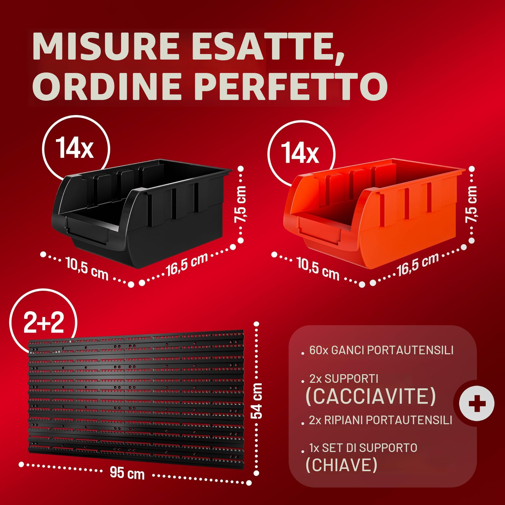 DEUBA Pannello Portautensili 97 pz Box Impilabili Parete Attrezzata Officina Organizer