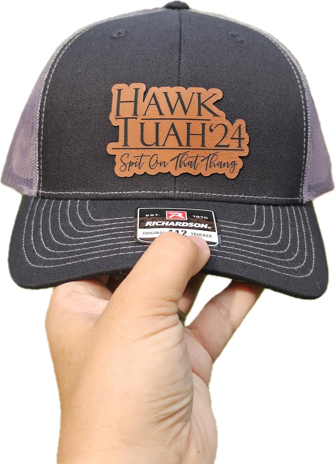 Hawk Tuah '24 ADULT Size Leather Patch Hat | Funny Hats | Viral Sound | Apparel & Accessories | Spit on that thang