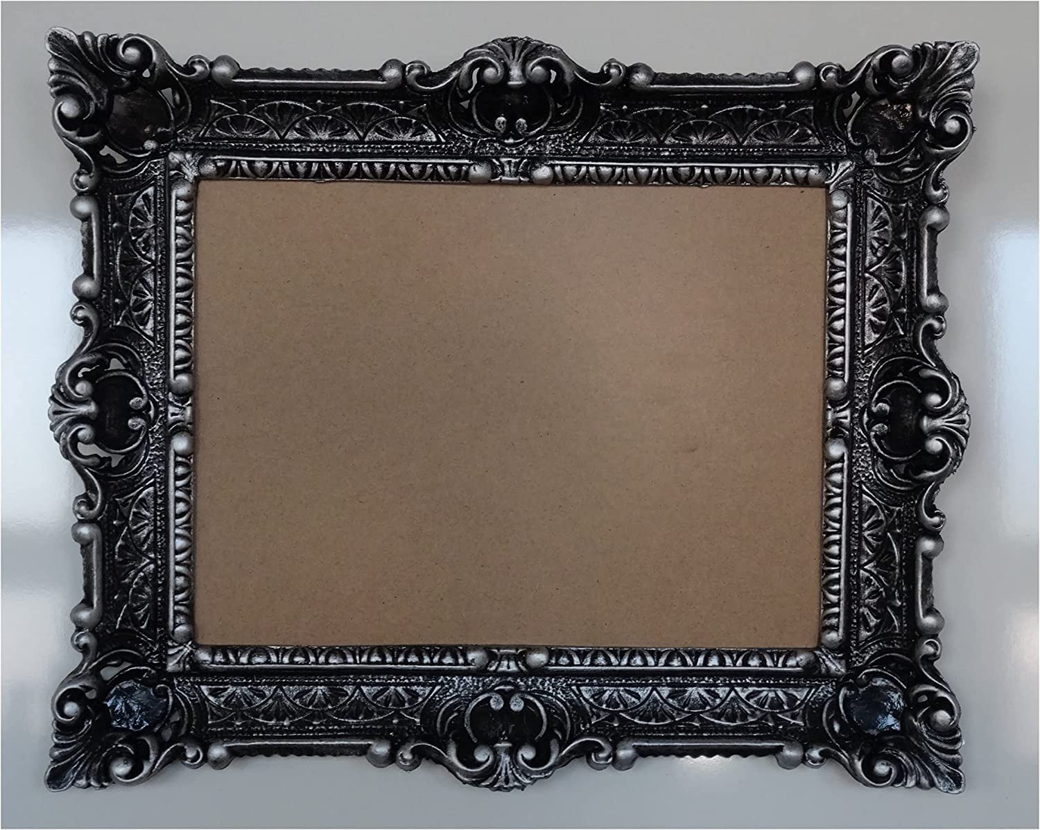 Marco de fotos estilo barroco antiguo en negro y plata, doble color, 56 x 46 cm, rectángulo Repro, imágenes para marcos barrocos de 30 x 40 cm o 40 x 30 cm
