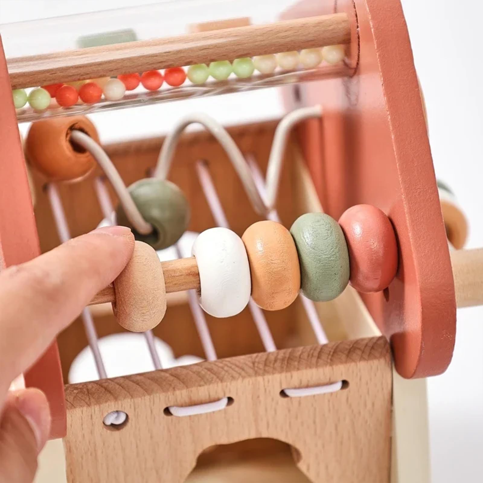 Cubo di attività in legno, classificatore di forme Montessori e giocattolo dell'Arca di Noè, centro di apprendimento musicale multisensoriale con manopole a fungo ed elementi a percussione