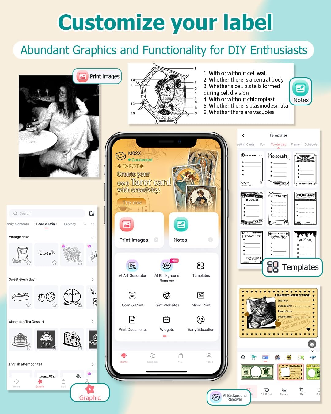 Sticker Printer M02X Inkless Mini Print Pod Mini Printer Bluetooth Portable Sticker Maker Machine Thermal Printer Come with 1 Roll Paper for Study Notes, Memories, Photo - Image 5