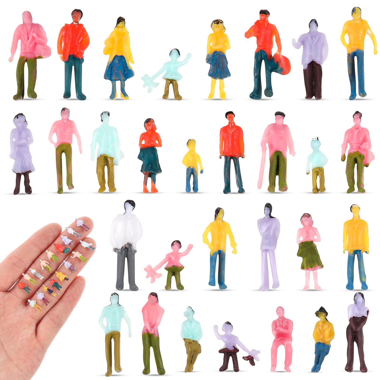 Namalu 30 Pcs Mini People Figurines 1: 150 Scale 0.47 Inch Museum Architectural Painted Tiny Model Sitting and Standing Plastic People Assorted Poses Model Trains for Miniature Scenes