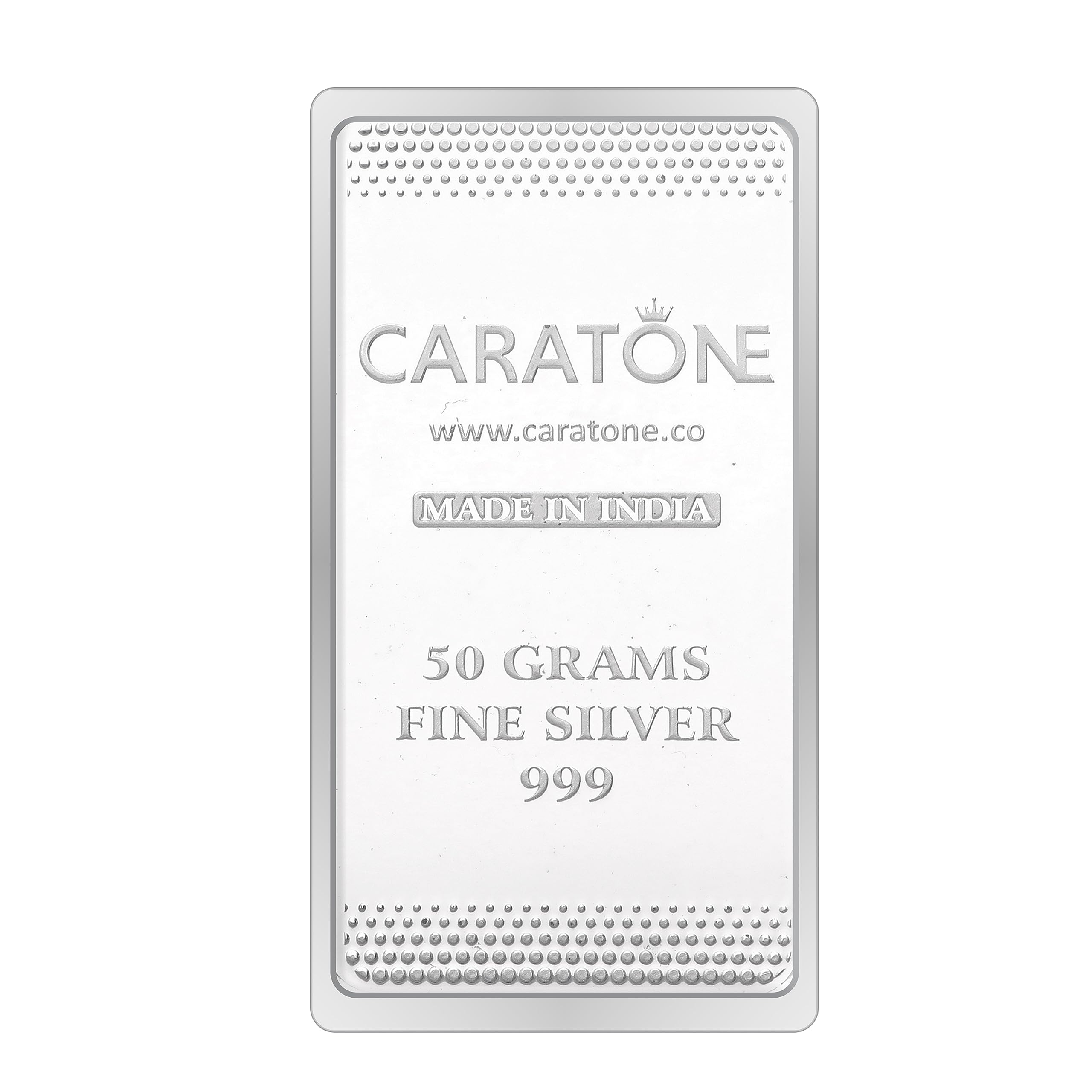 CARATONE999 Purity Silver Bar 50 Grams With Premium Packaging Perfect for Gifting or Investment.