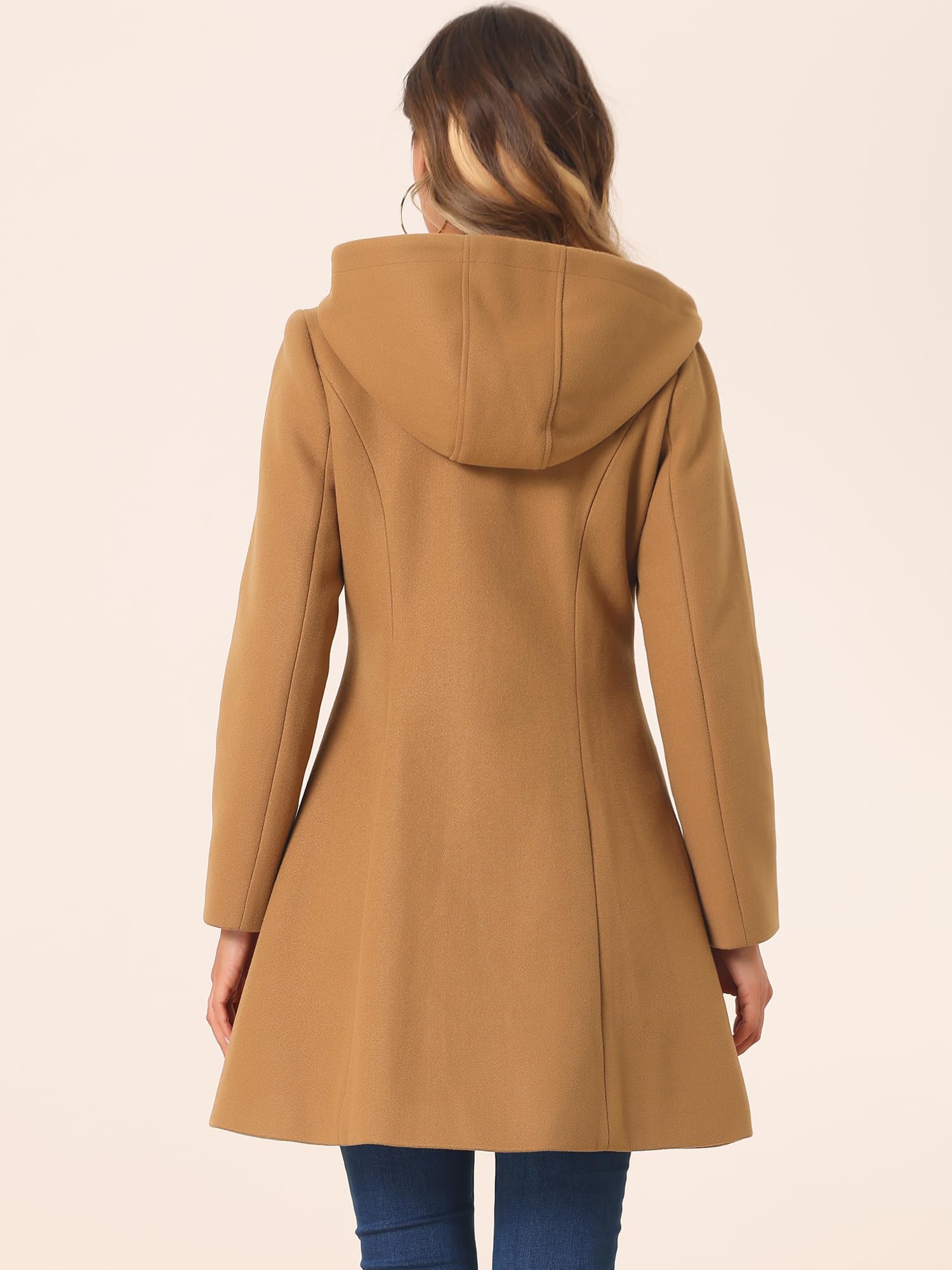 Allegra K Damen Wintermantel Dufflecoat Knebelknöpfen Kapuze Mantel | Lässiger Mantel mit Zwei Vordertaschen Geeignet für Büro Straße und Party Vielseitig für den Alltag
