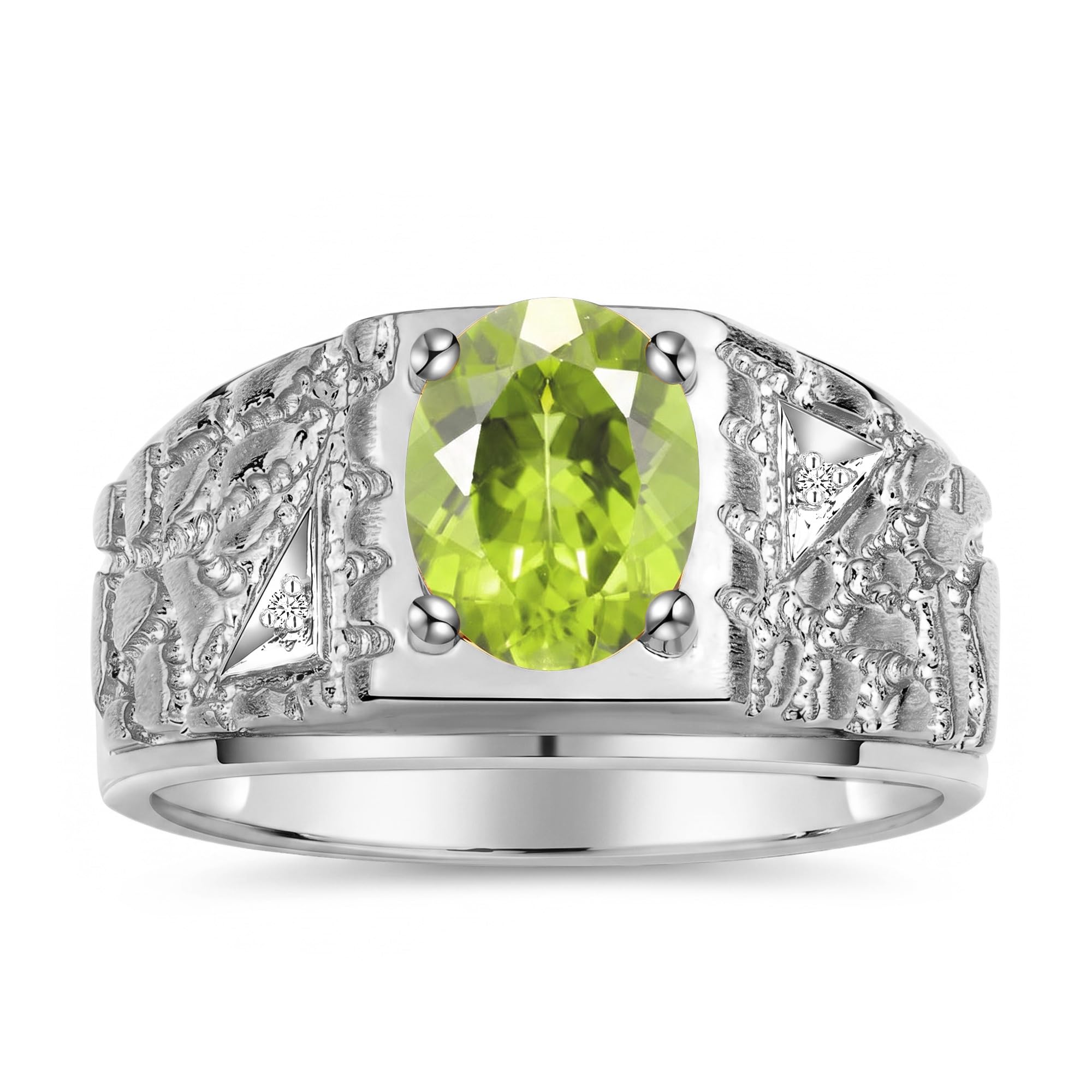 Rylos Men's Rings Designer Nugget Ring: Oval 9X7MM Gemstone &amp; Sparkling Diamonds - Color Stone Birthstone Rings for Men, Sterling Silver Rings in Sizes 8-13. Mens Jewelry