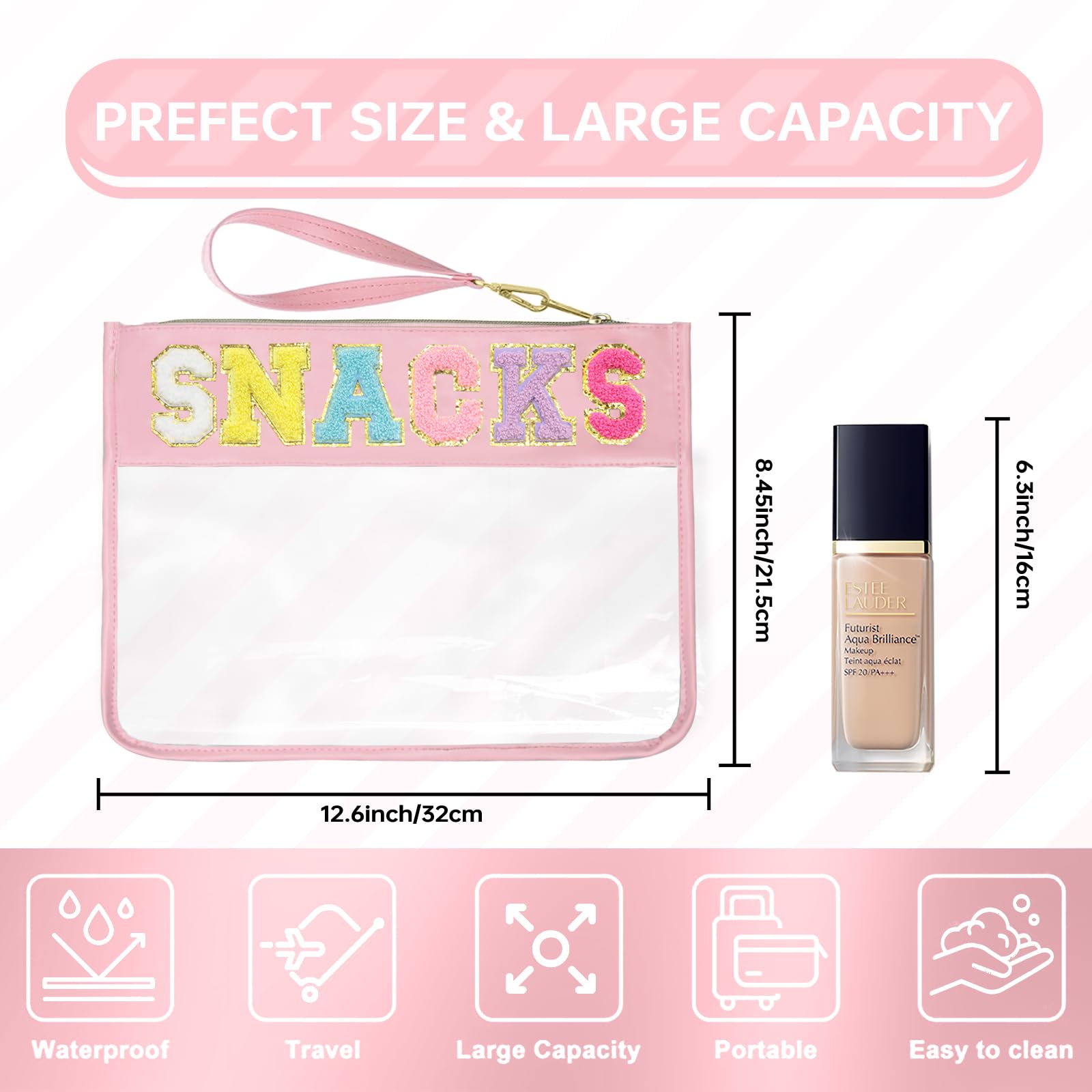 Siwara Snack Bags Clear Pouch for Travel Bag Nylon Clear Cosmetic Bag Makeup Waterproof Bag Portable Glitter Snacks Makeup Beach Pouch Toiletry Bags for Women Girls