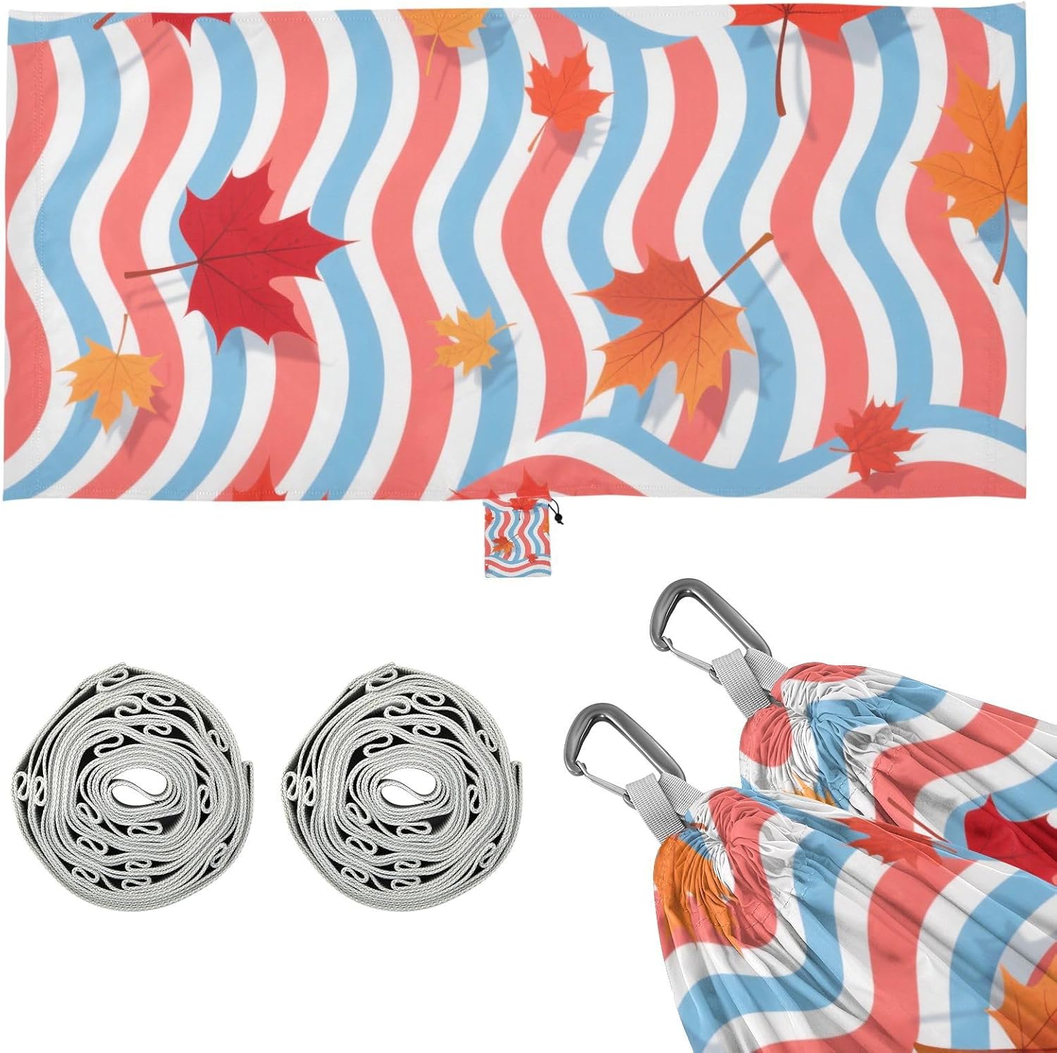 Autumn Maple Leaves Outdoor Hammocks with Portabl Carry Bag Fabric Hammock for Camping Travel Accessories