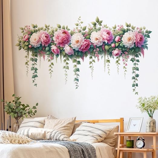 Amazon.com: DRWSSR Removable DIY 3D Pink Peony Flower Wall Decals ...