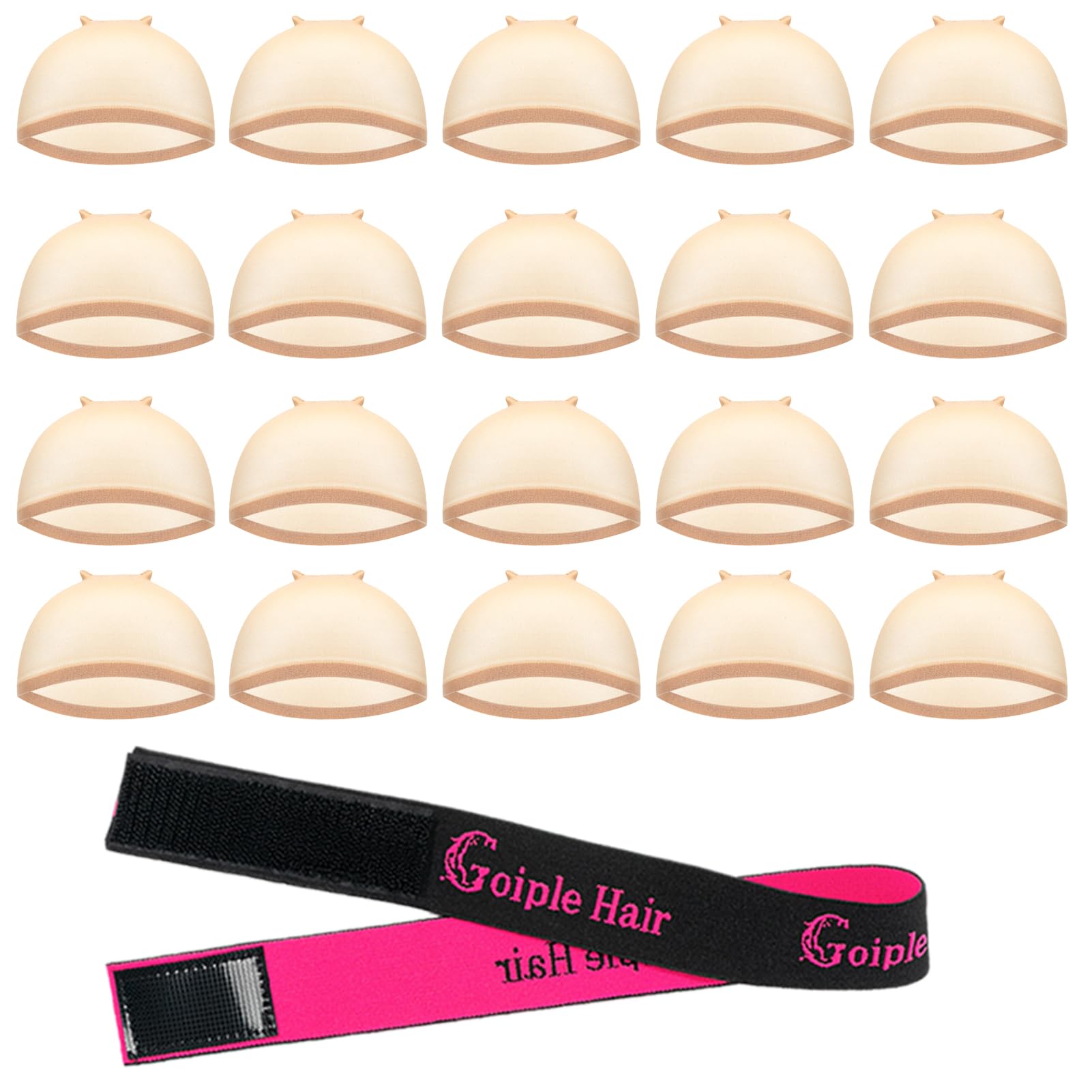 Goiple 20 Pieces Wig Caps, Stretchy Nylon Wig Cap, Wig Caps for Women Lace Front Wig Stocking Caps for Wigs Nude Wig Cap with Elastic Bands for Women (Light brown-20pcs)