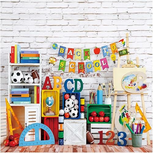 Kate Fondos de fondo de regreso a clases de 6.5 x 6.5 pies para fotografía de bebé, estudio de amor, libros de fondo, papelería, fondos de fútbol,