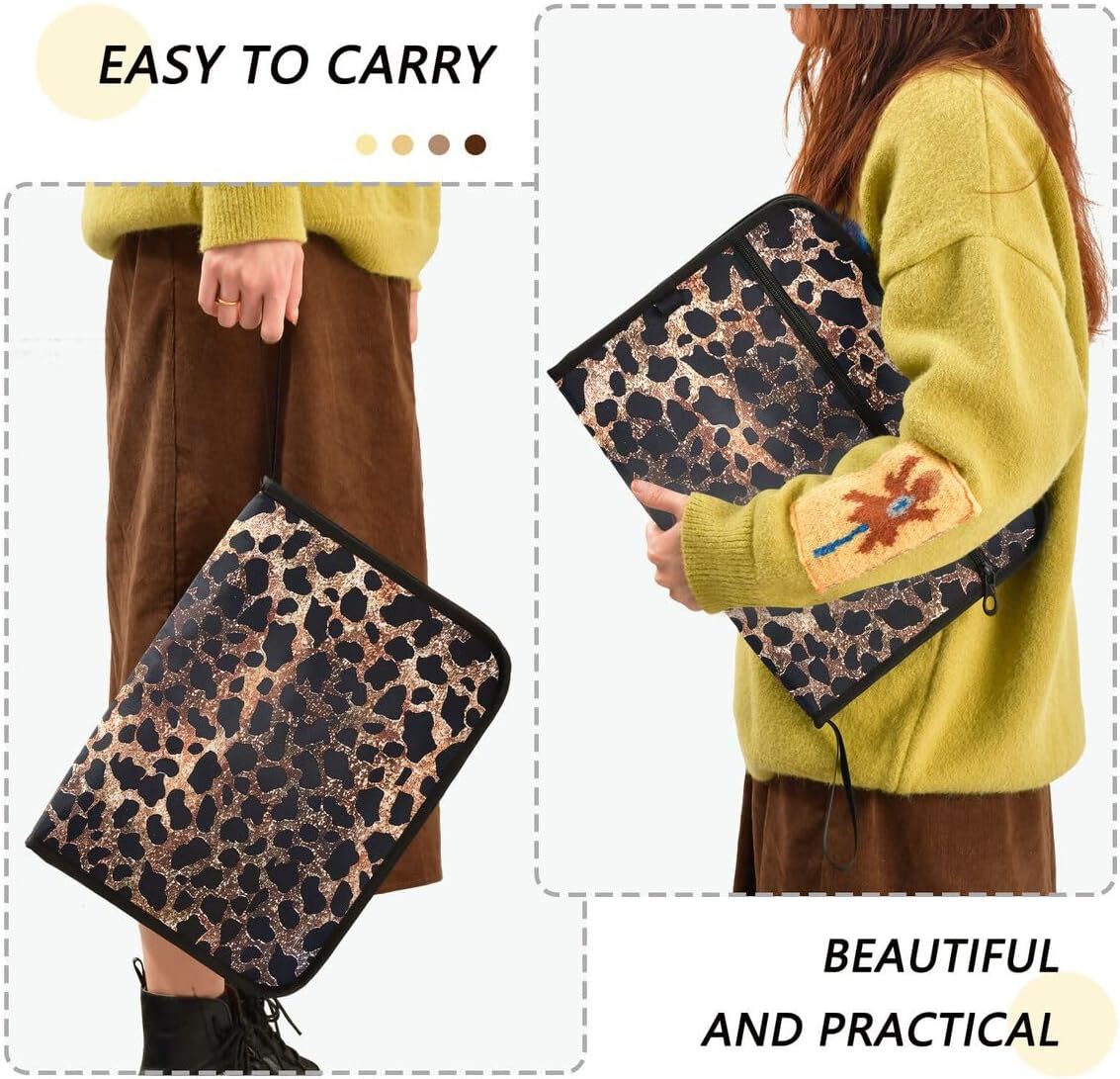 ALAZA Leopard Cheetah Print Black Brown Expandable Filing Folder Storage Organiser Box Files, 13 Pockets Zip Filing Folders for Home or Office Documents