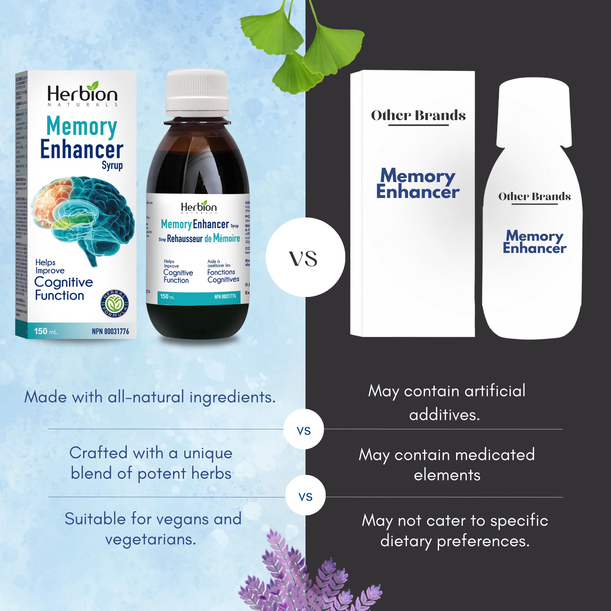 Herbion Naturals Amplificatore di memoria aiuta a migliorare le funzioni cognitive Sciroppo di liquirizia per adulti 150ml
