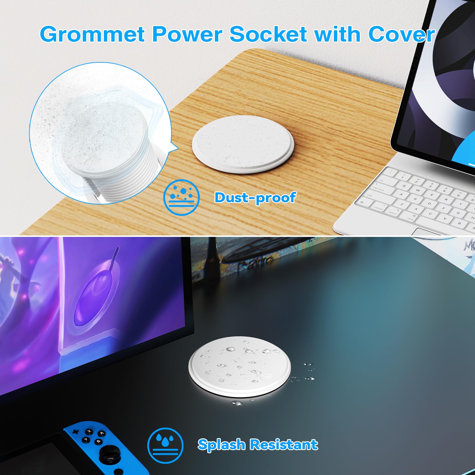 Alpheus Enchufe Empotrable de Mesa con USB-C PD 35W y Tapa, Blanco