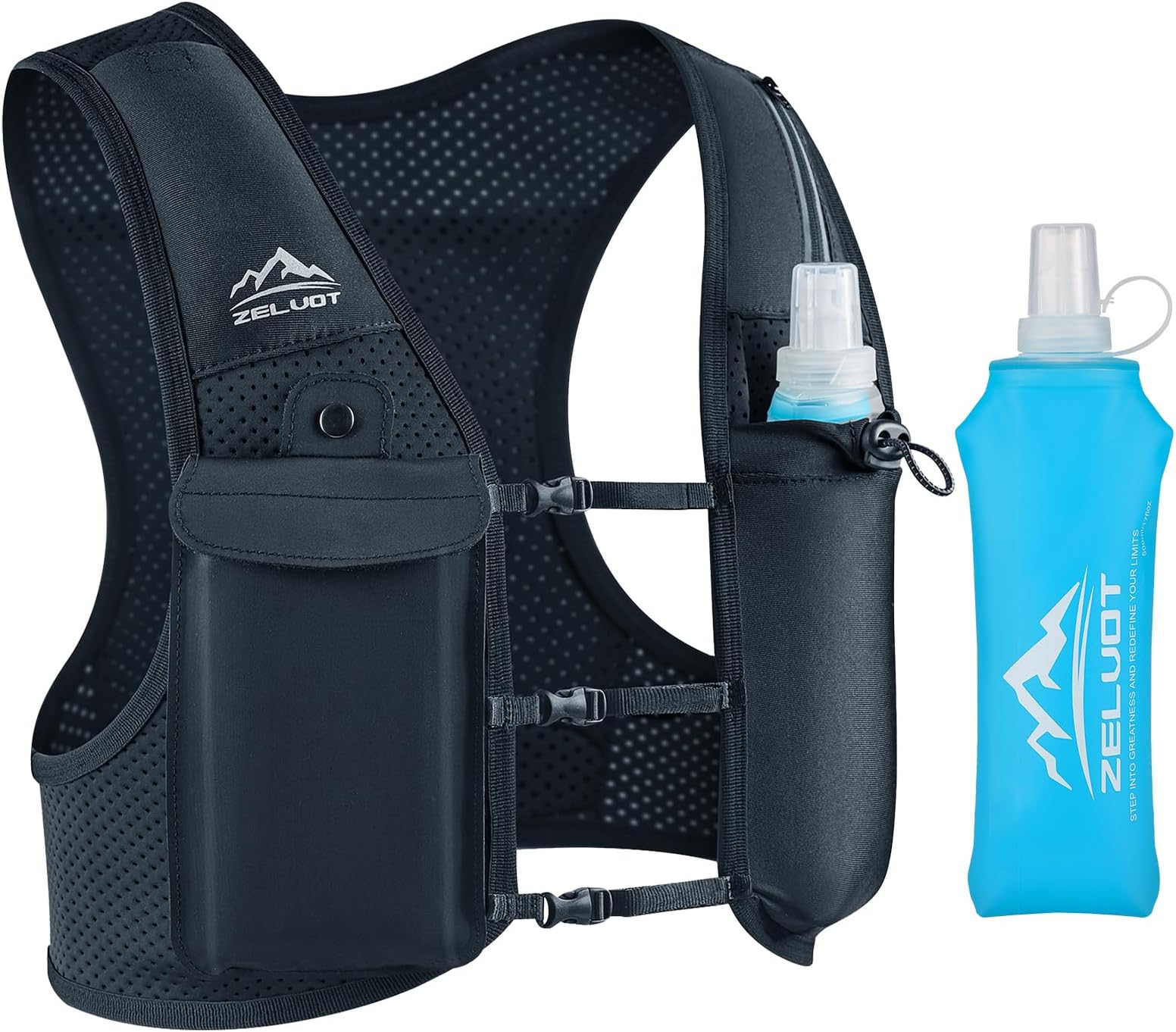 Running Vest for Women Men, USA Original Patent, Adjustable Chest Straps Running Hydration Vest with 500ml Soft Flask, Lightweight Reflective Hydration Backpack for Marathon