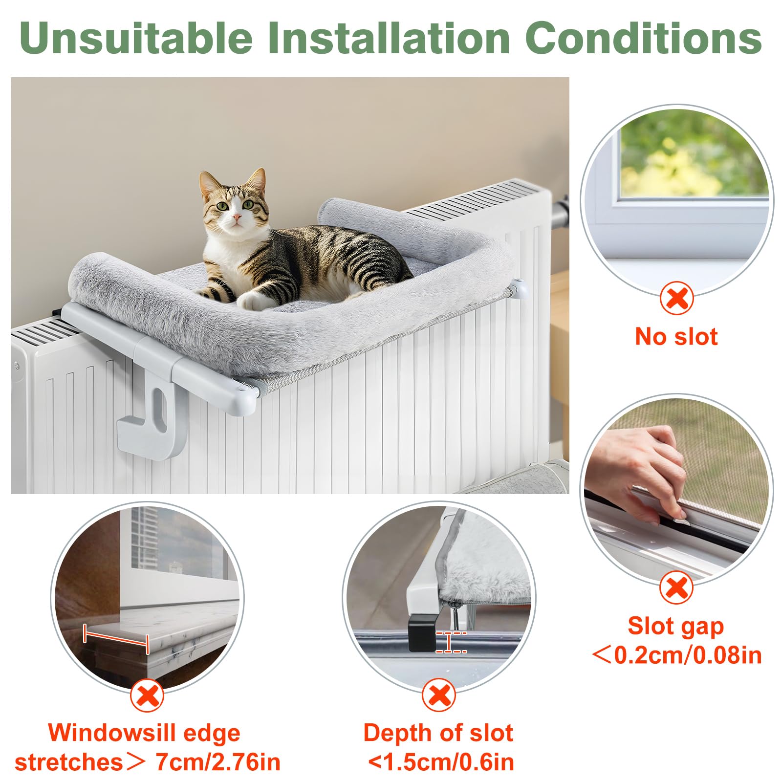 GUUSII HOME Cat Hammock Window Perch Seat Kitten Hanging Bed Windowsill for Indoor Large Pet Shelf Sturdy Kitty Lounger Washable Cushion Easy to Assemble No Drilling Hold 18kg 56 * 38cm(Grey - Image 3