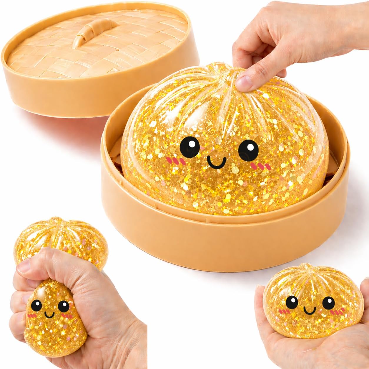 Giant Dumpling Squishy with Smile Face Real Dumpling Squishies Anxiety Relief Squeeze Toy Viral Dumplings Box Fidget Toys Squeeze Stress Balls Easter Basket Stuffers for Kids Adults Teens-Purple
