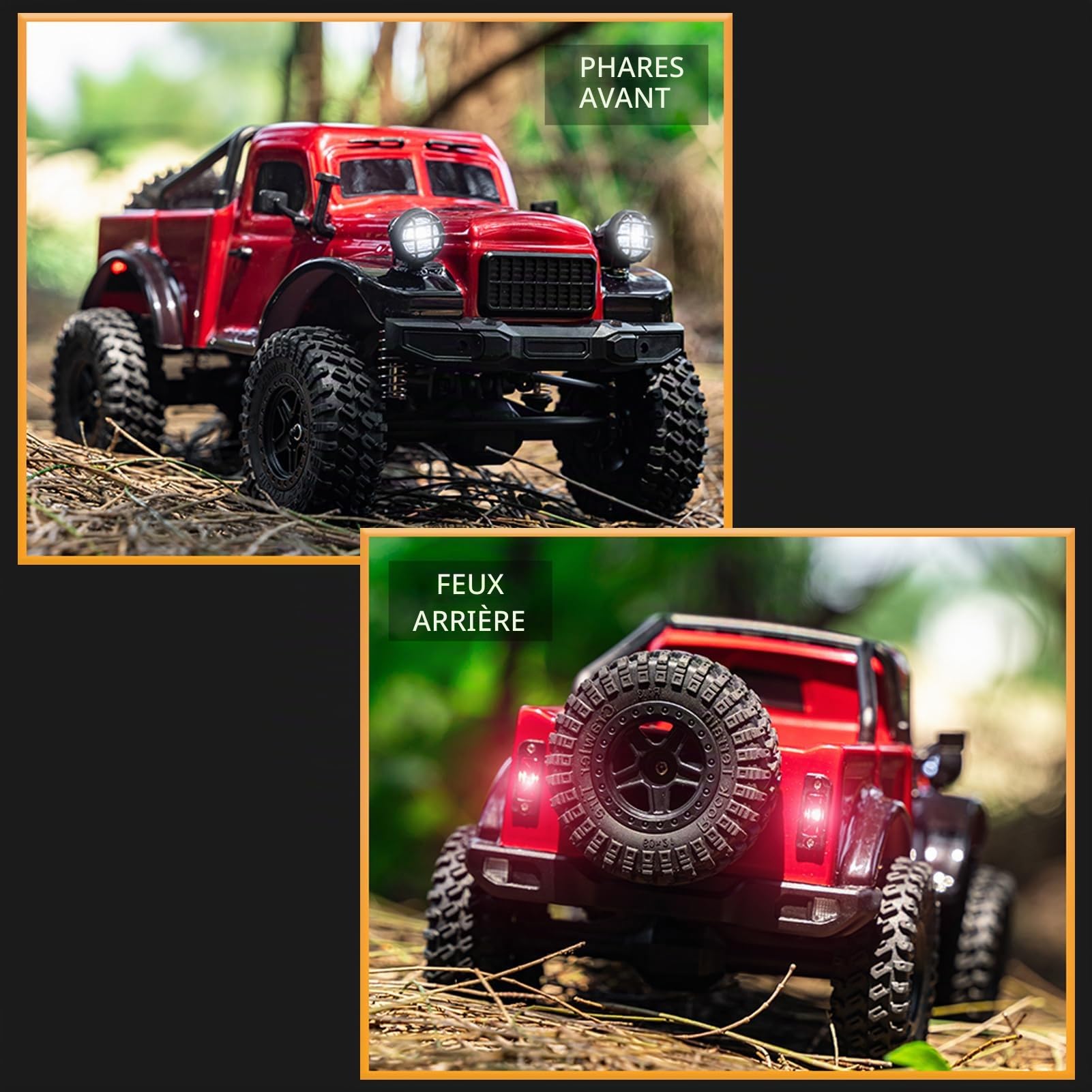 Voiture Télécommandée, 1:18 2,4 GHz Voiture RC Tout-Terrain 4WD Rock Crawler électrique avec lumières LED RC Crawler
