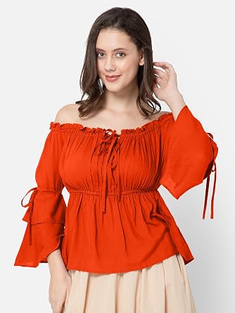Womens Renaissance Medieval Pirate Peasant Steampunk Bell Sleeve Peplum Blouse Top Shirt