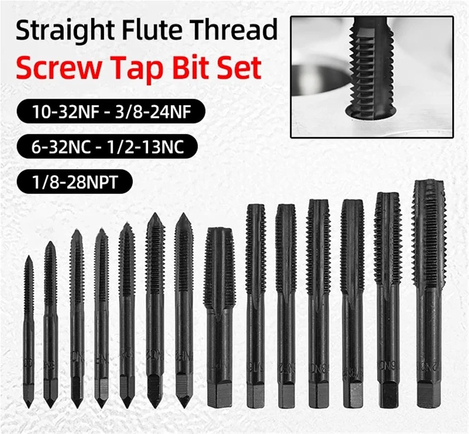 Screw Tap Drill Bit Set Thread Tap Straight Flute Taps Inch SAE Tap Drill Bits Machine Plug Tap Threading Tool Hand Tools(7Pcs)