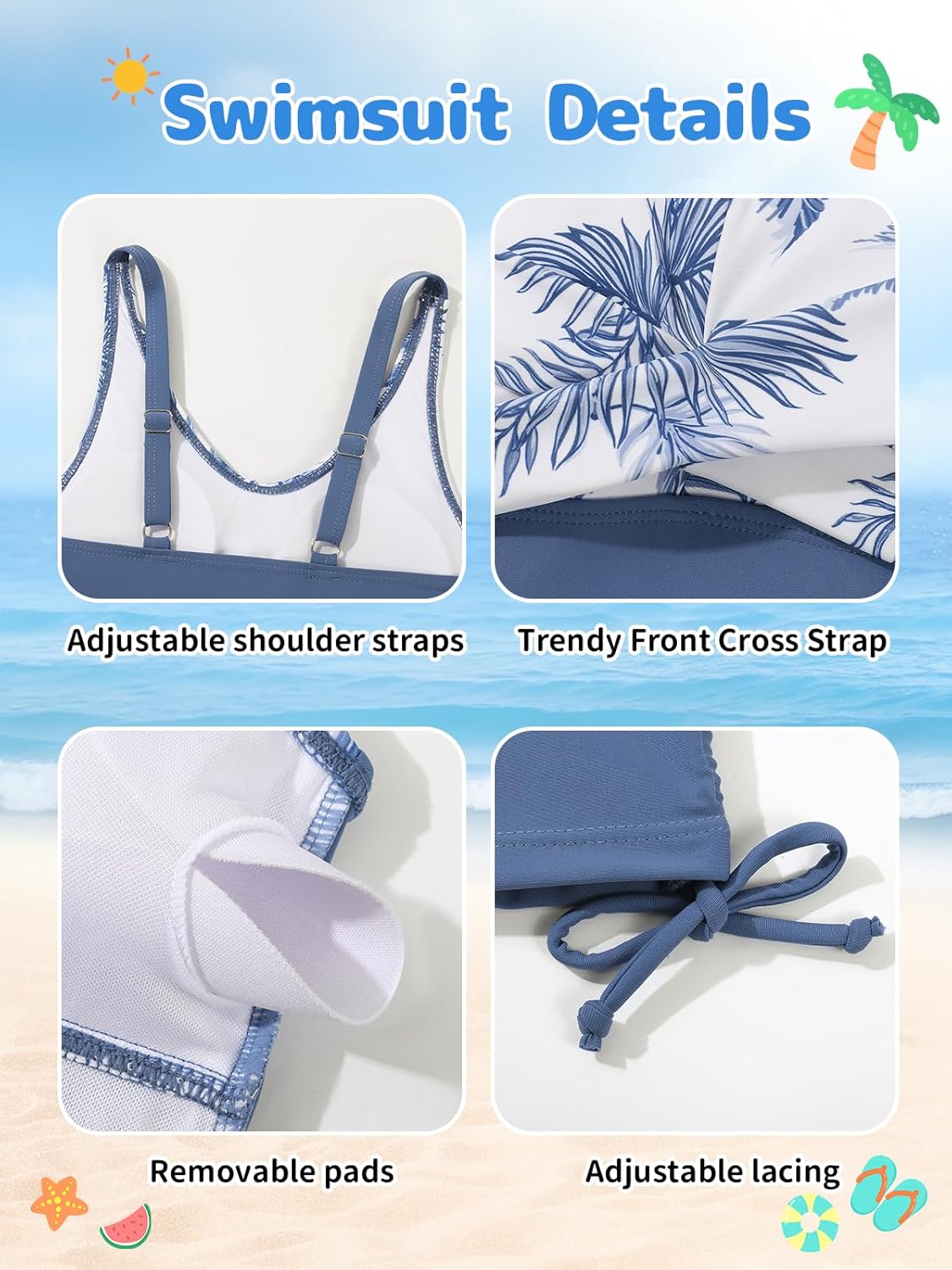 Girls Swimsuits Tankini Set with Shorts Criss Cross Bathing Suits Tween Teen Juniors Girl Two Piece Swimwear - Image 7