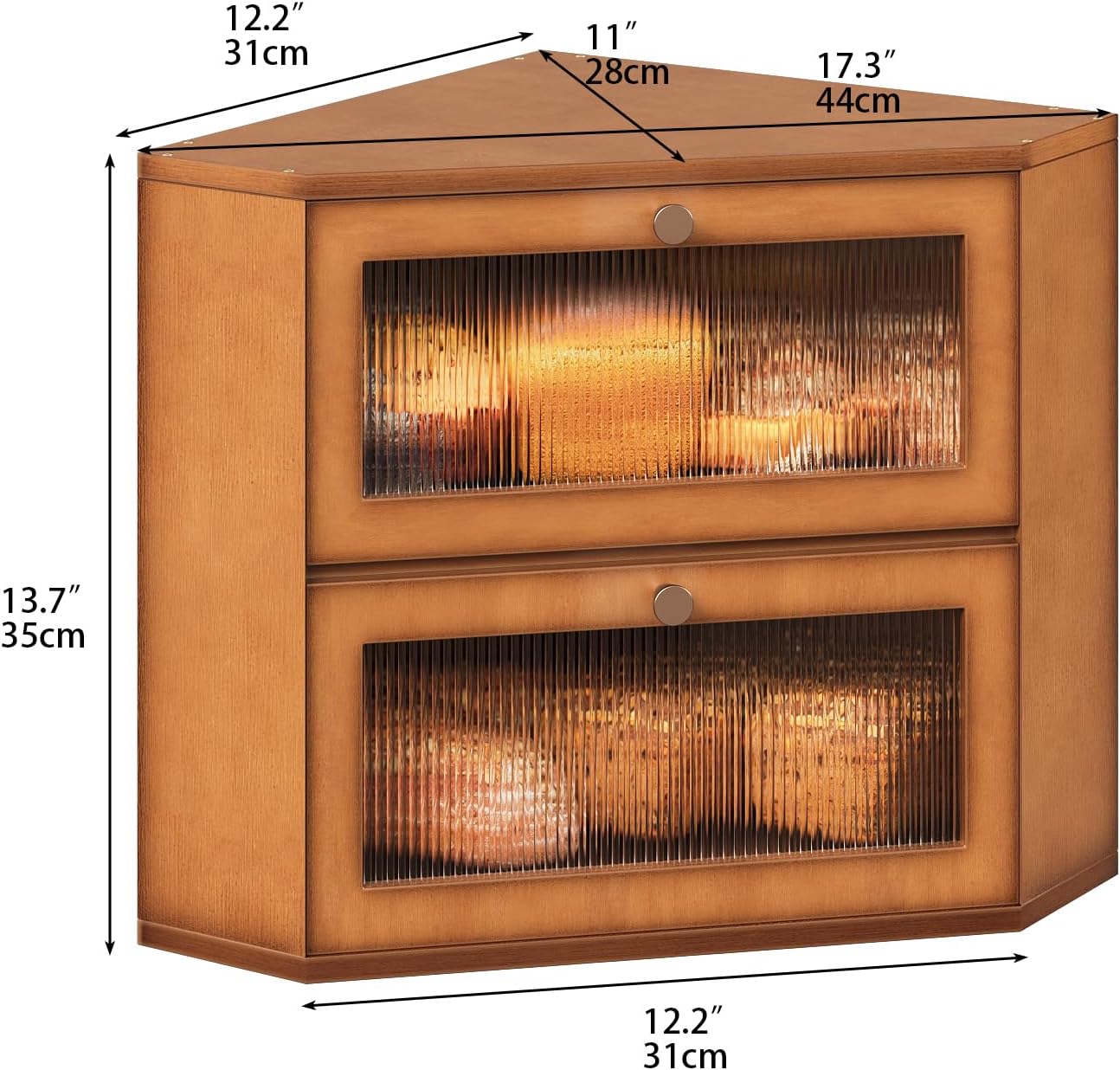 Corner Bamboo Bread Box for Kitchen Counter Double Layer Bread Storage Container Large Capacity Bread Storage Bin with Wavy Arcylic Transparent Door (Brown)