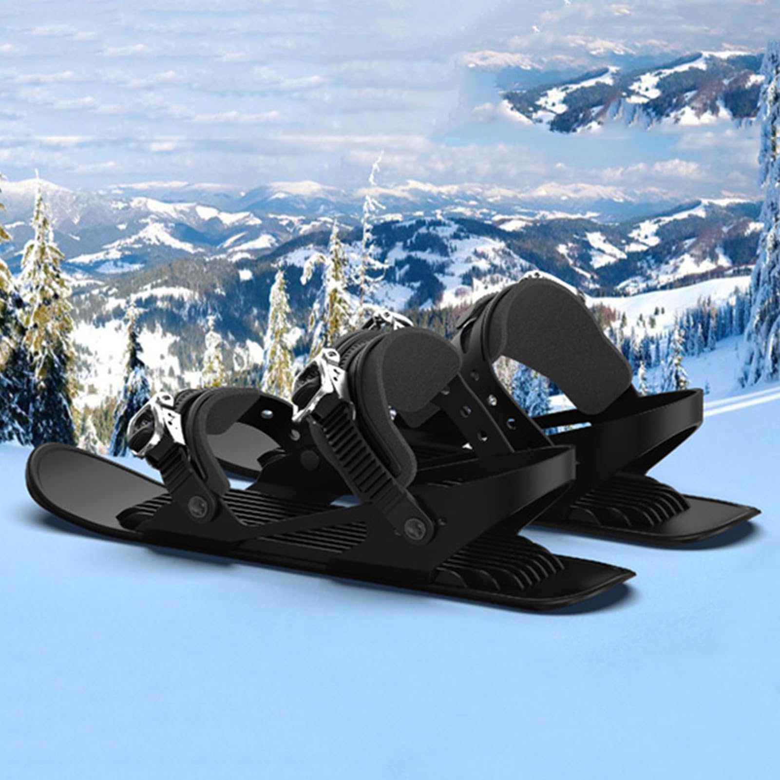 Generic Krótkie łyżwy Narciarskie Mini Czarne Kompaktowe Lekkie Łatwe Sterowanie Kierunkowe do Jazdy na Snowboardzie, Początkujący Dorośli Dzieci, ABS Nylon Stop Aluminium, US 6-13 EU35-47