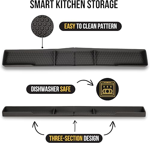 Miniatura 3 de TEO Estante magnético de silicona para estufa, color negro, 30 x 3.5 x 1.25 pulgadas, resistente al calor, organizador de especias de cocina,