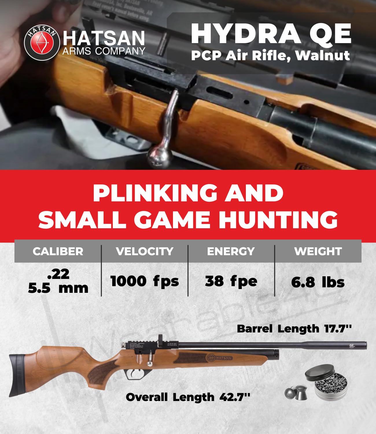 Hatsan Hydra New .22 Cal Air Rifle with Pack of 250ct Pellets and 100x Paper Targets Bundle