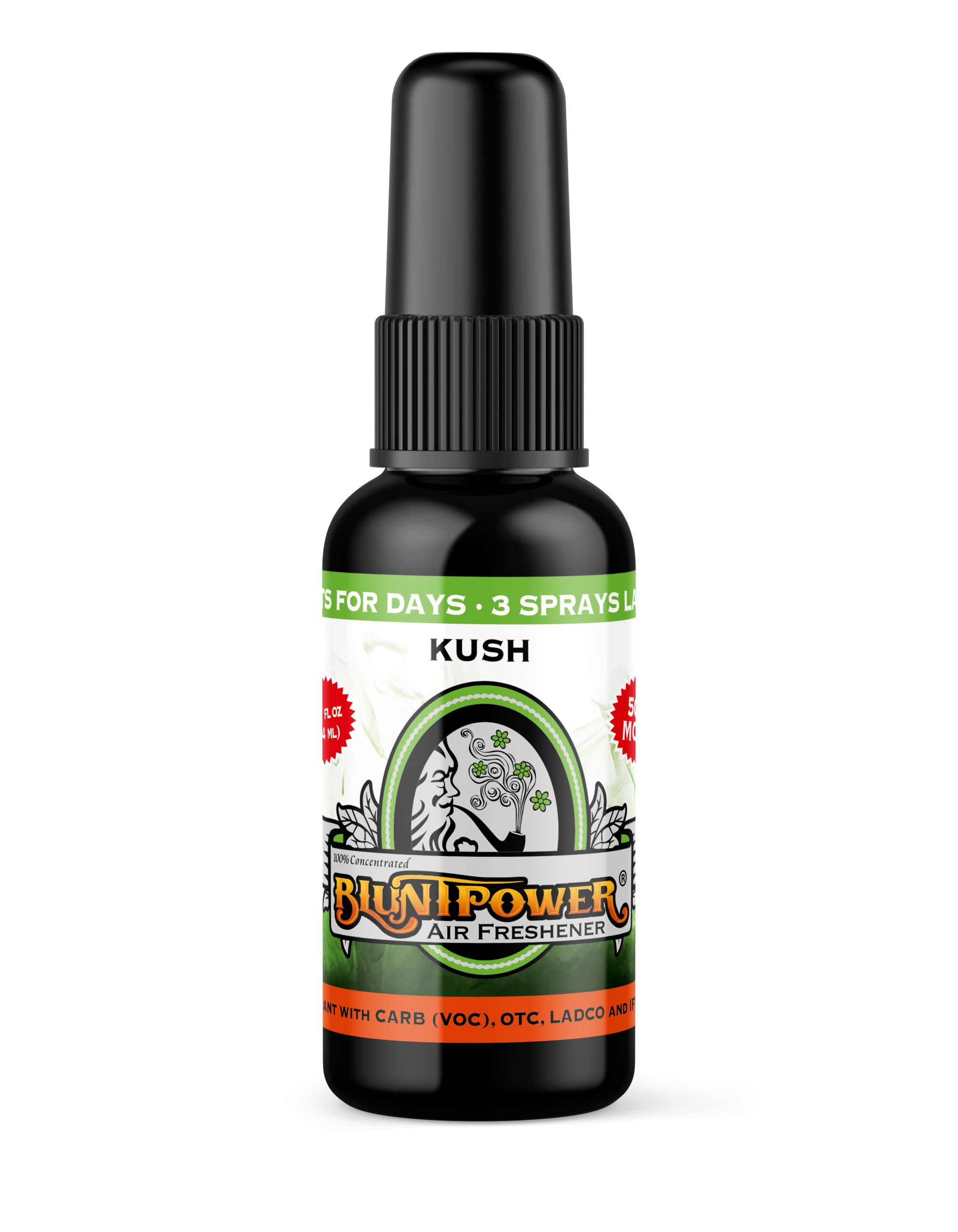 BluntPower (Kush, 1 Pack) Concentrated Air Freshener for Room and Car Spray - Oil-Based Diffuser Spray Bottle - Long-Lasting Bathroom Spray, Car