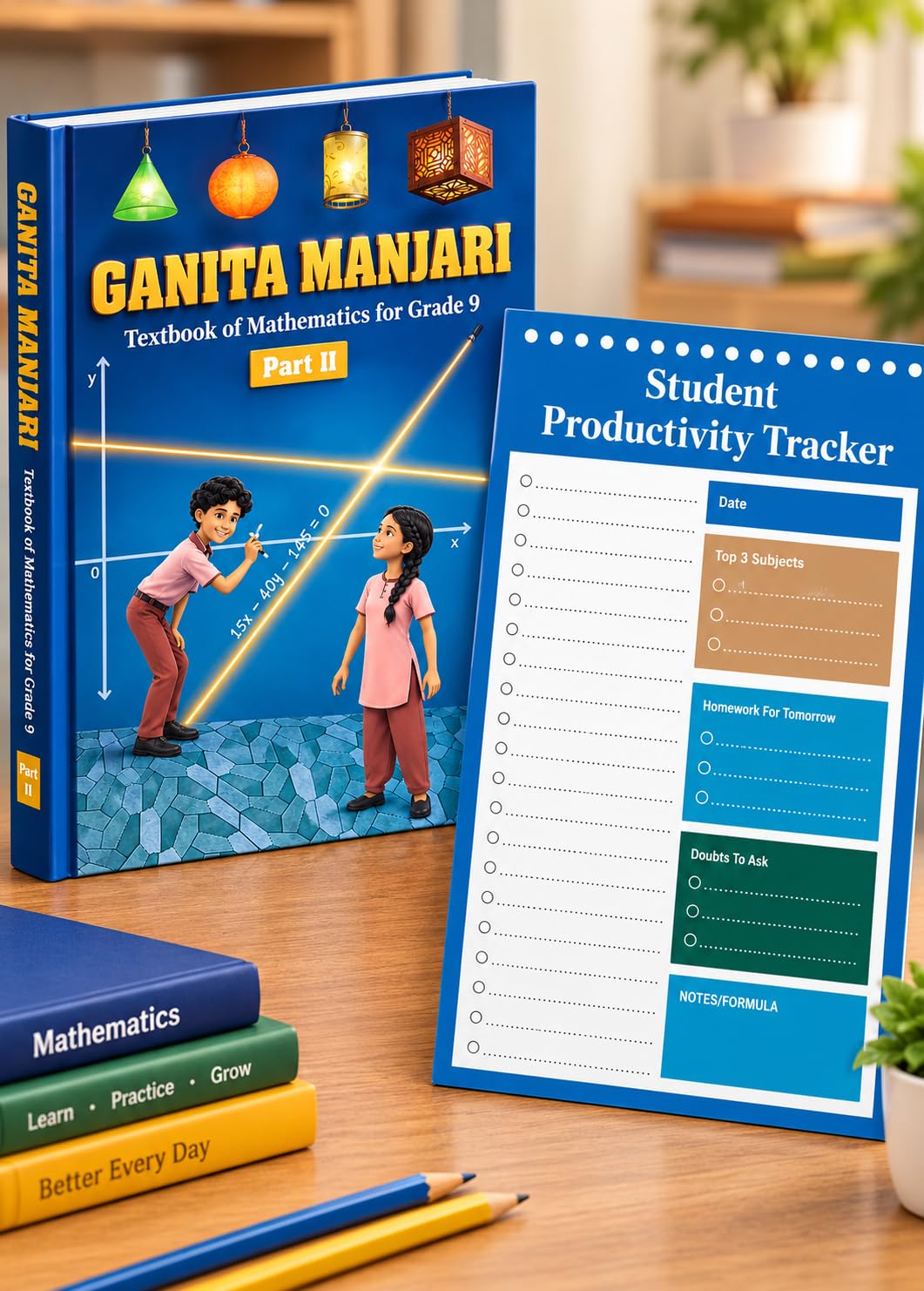 Image of NCERT Ganita Manjari, Part 2 for Class 9 Eng Med & Student Productivity Tracker Pack of 2