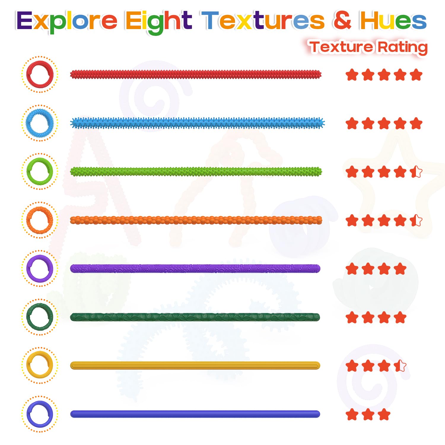 Sensory Fidget Toys for Kids 8 Pack Textured Silicone Slap Sticks - Image 4