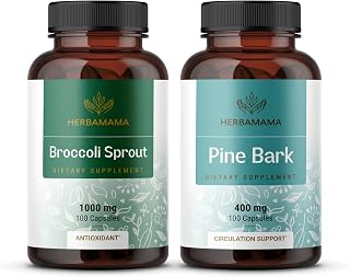 HERBAMAMA Broccoli Sprout and Pine Bark Kit - Bundle of Broccoli Sprout & Pine Bark Pinus Pinaster Capsules - Vegan, Non GMO, Sugar & Alcohol-Free - 2 Pack